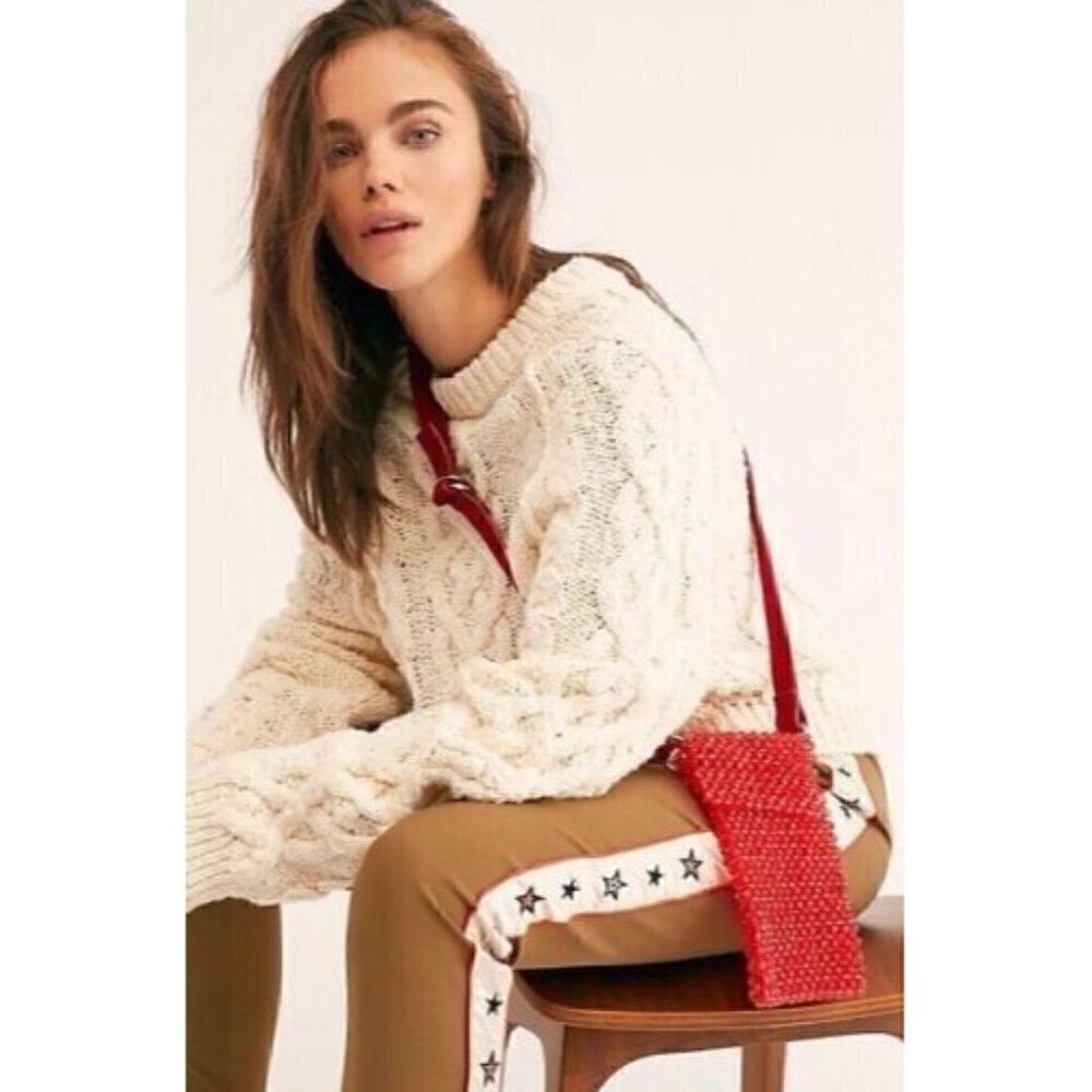 Free People Edie Beaded Belt Bag Red Crossbody Bag Y2K 90's Style Purse